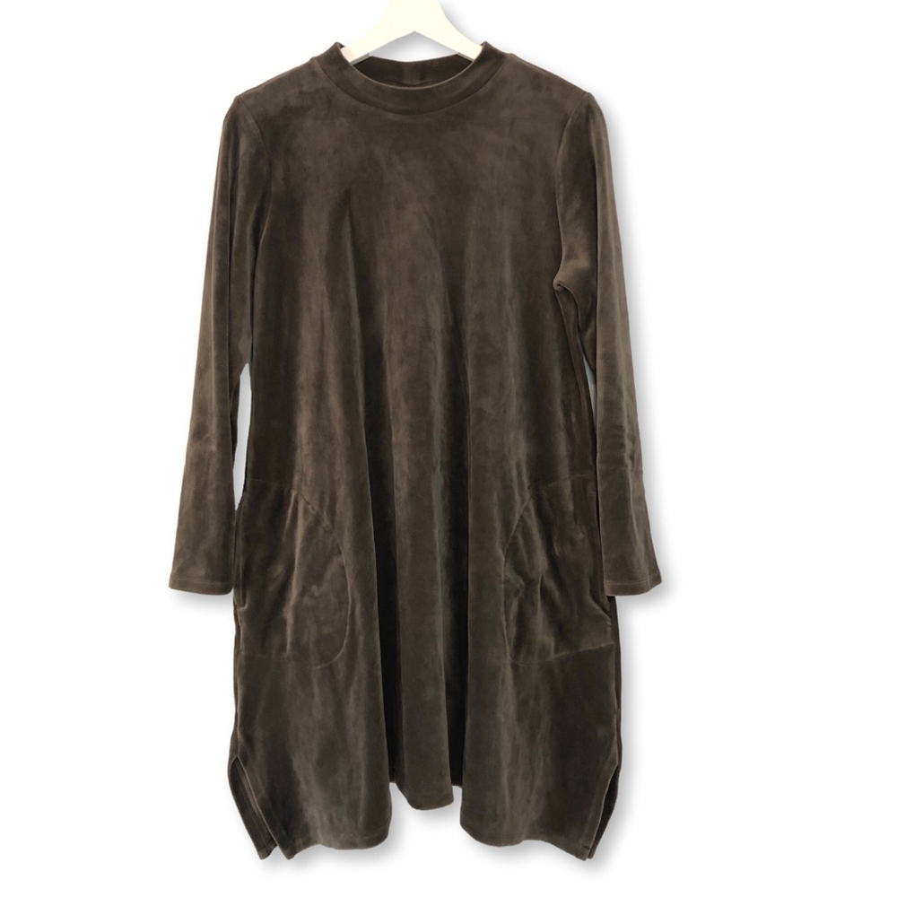 J. Jill Brown Velvet Tunic Dress Long Sleeve Medium